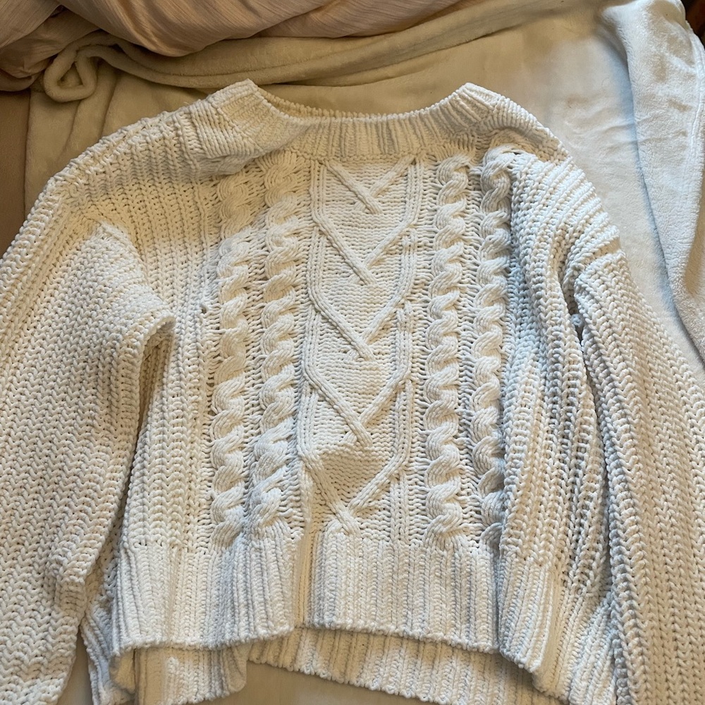 Garage Cream Cable-Knit Scoop Neck Sweater